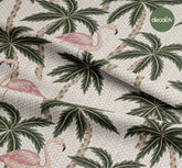 Tropikal Flamingo Sepet Örgü Zemin Desenli Dijital Baskılı Kumaş